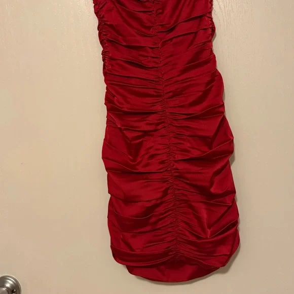 Baby Boo Red Ruched Satin Dress - Picture 4 of 8